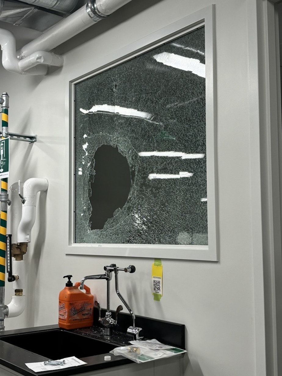 caption: Damage done inside the UW's Interdisciplinary Engineering Building allegedly by protesters on Monday, May 5th, 2025.