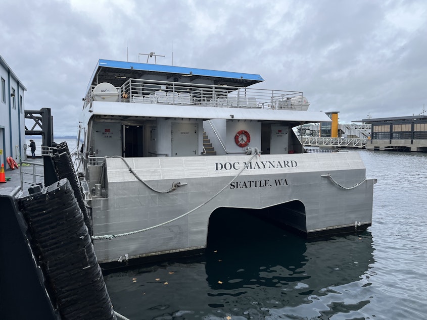 caption: The water taxi that Captain Dan Krehbiel of King County Marine Division used to prevent a fully loaded barge from driving into downtown Seattle. The boat sustained very little damage.