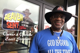 caption: Ezell Stephens, owner of Heaven Sent Fried Chicken, at his Lake City restaurant,  February 24, 2025.