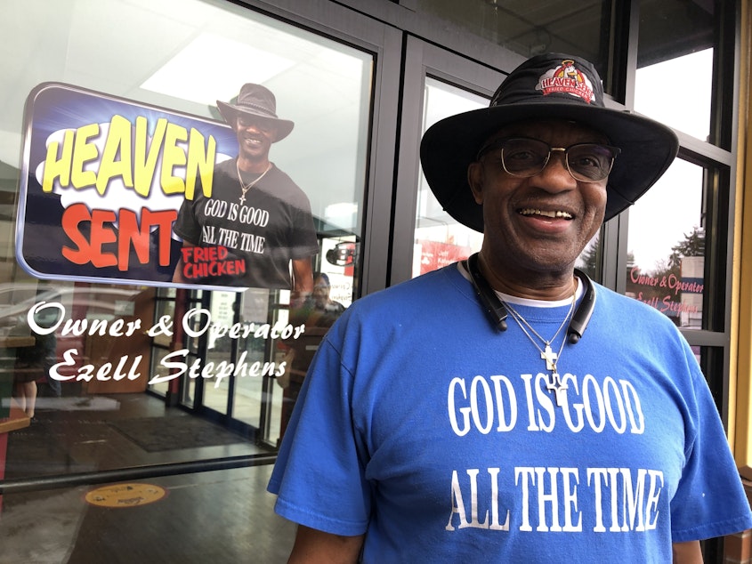 caption: Ezell Stephens, owner of Heaven Sent Fried Chicken, at his Lake City restaurant, February 24, 2025.