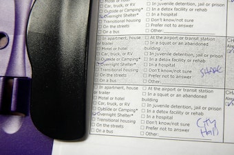 caption: A clipboard used for King County's annual One Night Count. 