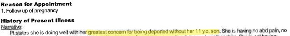 caption: A note in Jacinta Morales medical records at the Northwest Detention Center.