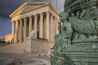 caption: FILE: In this Oct. 10, 2017, file photo, the Supreme Court in Washington DC, at sunset. 