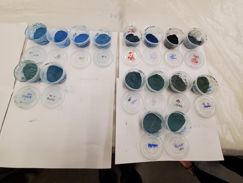 caption: Researchers created 12 different recipes based on what craftsmen likely had access to in order to get a spectrum of hues.