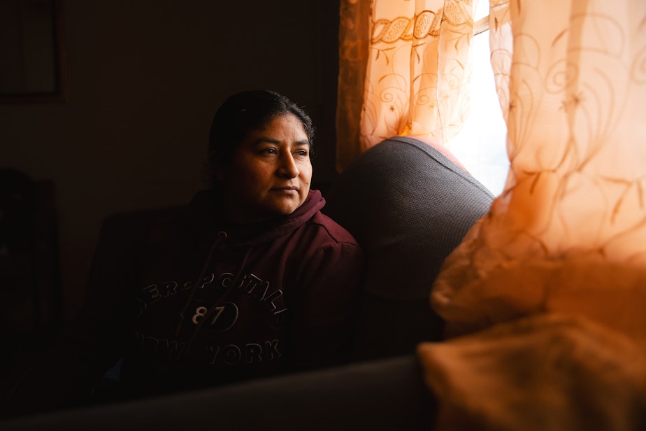 caption: Julia, 39, is portrayed at her home on Tuesday, March 11, 2025, in Sunnyside, Washington.