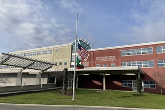 caption: The John Stanford Center for Educational Excellence, Seattle Public School headquarters, on Feb. 27, 2021.