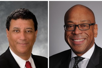 caption: From left: SPD Captain John Hayes and James Williams