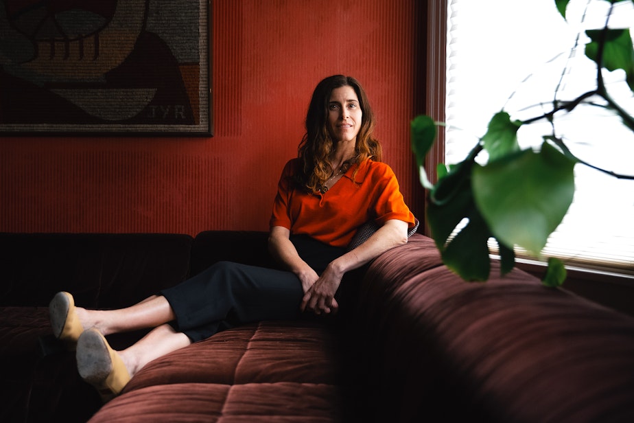caption: April Pride is portrayed at her home on Monday, April 28, 2025, in Seattle's Capitol Hill neighborhood.