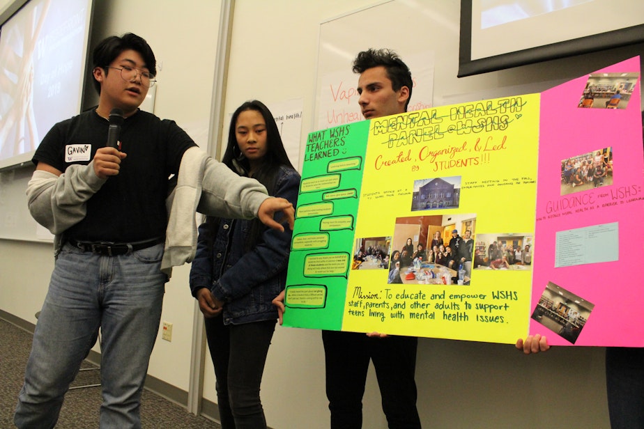 caption: Students from West Seattle High School present at Forefront in the Schools' Day of Hope. The school's suicide prevention team has been educating teachers, staff, parents and other adults about how to best support students who struggle with mental illnesses