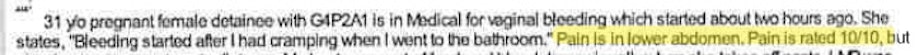 caption: Medical notes on the date of Jacinta Morales's miscarriage at the Northwest Detention Center.