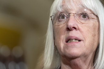 caption: Sen. Patty Murray, D-Wash., speaks about the first weeks of the Trump administration, Tuesday, Jan. 28, 2025, on Capitol Hill in Washington. 