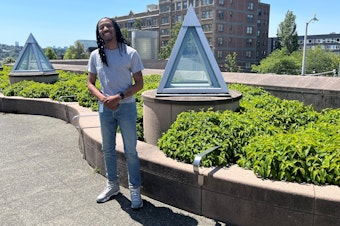 caption: KUOW's Mike Davis outside UW's Henry Art Gallery