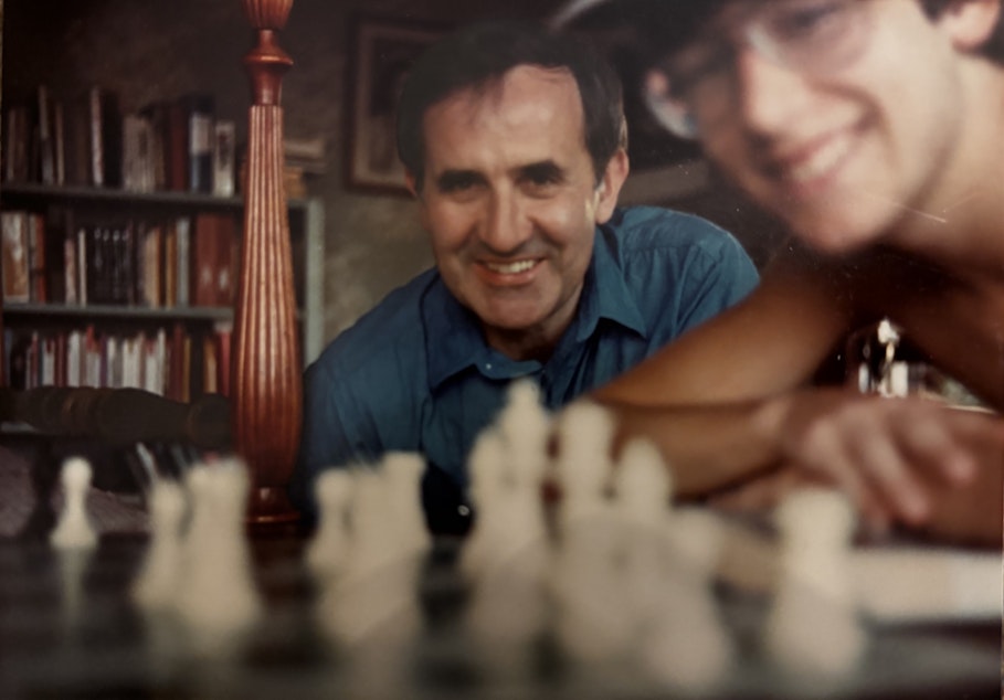 caption: Bob Ferguson, right, and his father Murray.