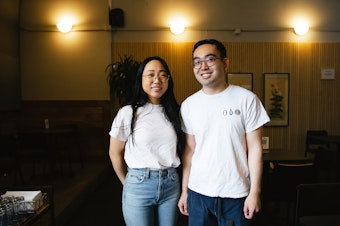 caption: Siblings Sophia and Peter Jung, co-founders of Rainbrew, are portrayed in their tasting room on Thursday, May 22, 2025, in Woodinville. 