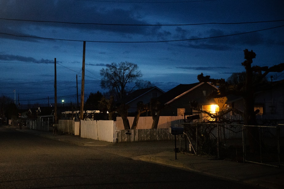 caption: The sun sets on Monday, March 10, 2025, in Sunnyside, Washington.