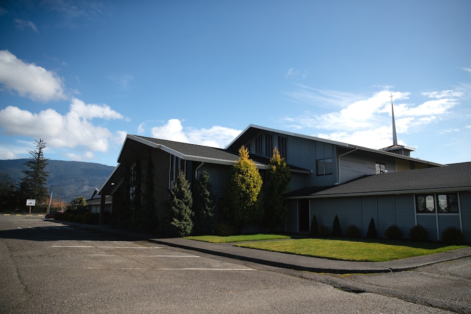 caption: Christ Fellowship, the church where Alex Villatoro’s father Armando Chaj was arrested by ICE agents in January, is shown on Wednesday, March 5, 2025, in Everson, Washington.
