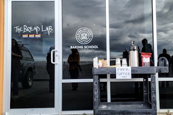 caption: The WSU Breadlab hosting a pop-up bake sale in Burlington on Saturday, March 29, 2025.