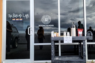 caption: The WSU Breadlab hosting a pop-up bake sale in Burlington on Saturday, March 29, 2025.