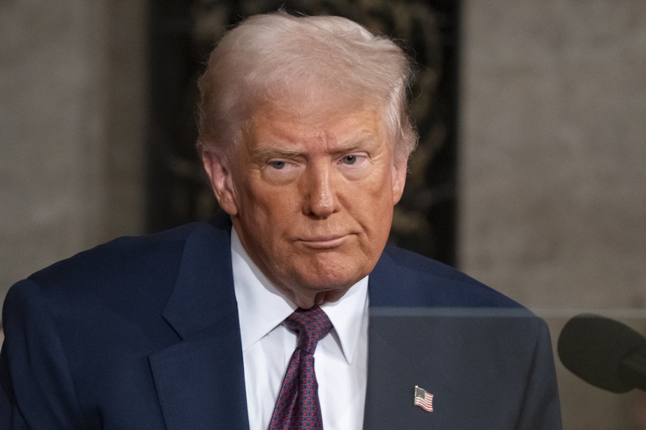 caption: President Donald Trump addresses a joint session of Congress on Capitol Hill in Washington, Tuesday, March 4, 2025.