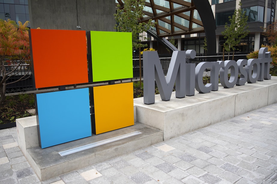 caption: A portion of the Microsoft campus in Redmond is shown on Wednesday, October 4, 2023.