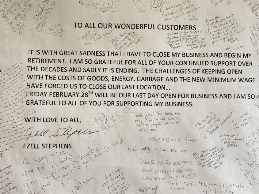 caption: Customers share their appreciation for Ezell Stephens, owner of Heaven Sent Fried Chicken.