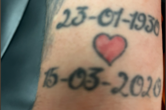 caption: One of the tattoos on Jeison Ruiz Rodriguez's body, the birth and death dates for his grandmother. Law enforcement agents said the Nicaraguan national had tattoos that led them to believe he was affiliated with Tren de Aragua. 