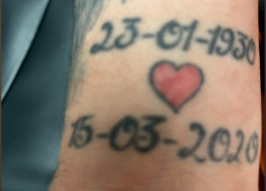 caption: One of the tattoos on Jeison Ruiz Rodriguez's body, the birth and death dates for his grandmother. Law enforcement agents said the Nicaraguan national had tattoos that led them to believe he was affiliated with Tren de Aragua.