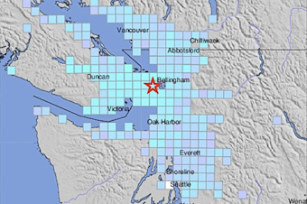 caption: A 4.5 magnitude earthquake struck the San Juan Islands area on Monday, March 3, 2025, shortly after 5 a.m.