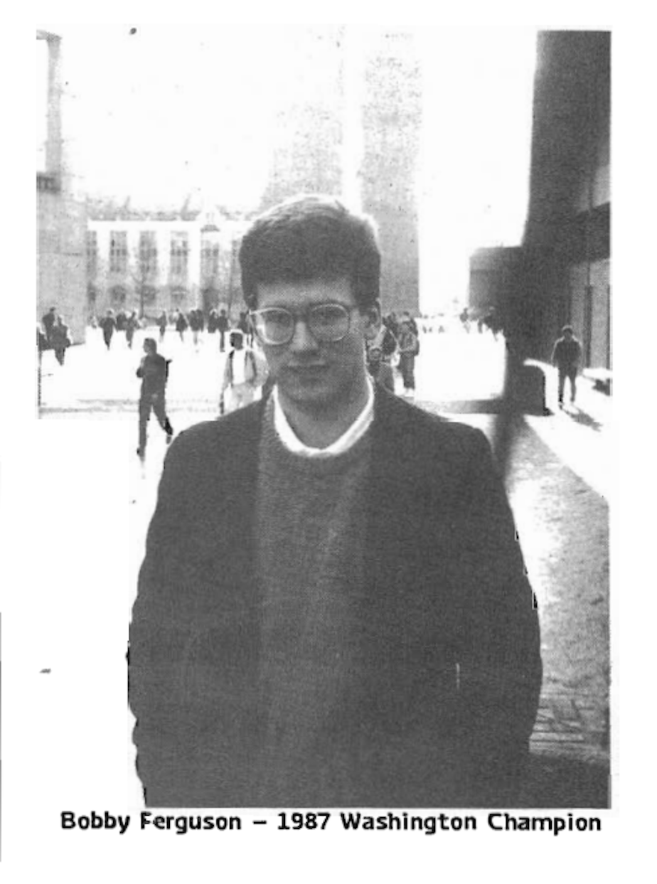 caption: Bob Ferguson on the campus of University of Washington in 1987.